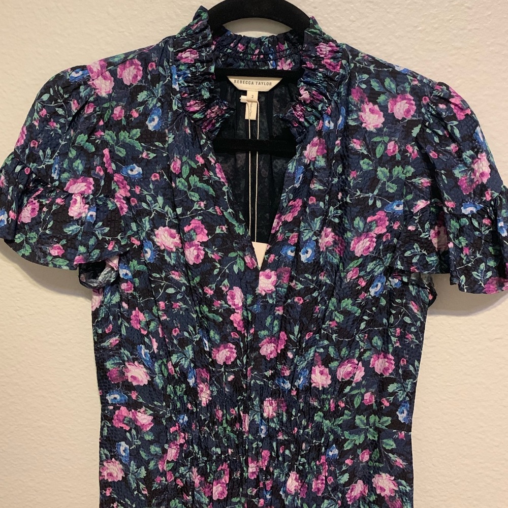 Rebecca Taylor Ruby Floral Hammered Silk Dress